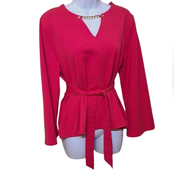 Marc New York Red Long Sleeve Tie Front Peplum Blouse Size Large - Picture 1 of 10